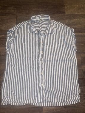 Orvis Blue and White Vertical Stripe Button-Down Shirt